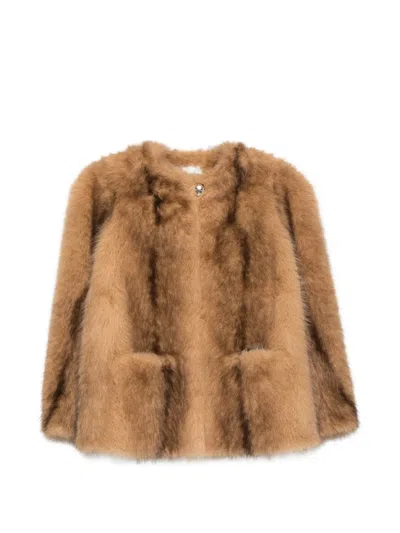 Maje Faux-fur Round-neck Jacket In Brown