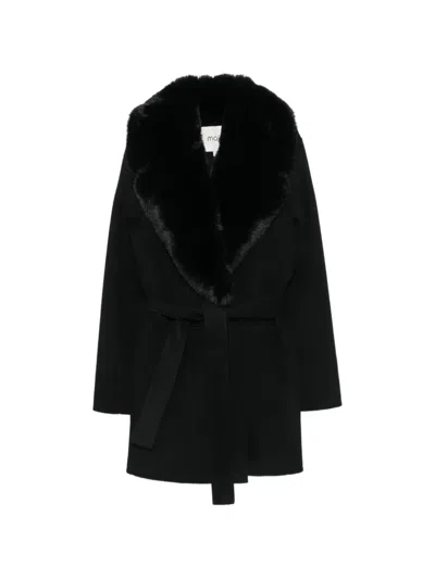 Maje Faux-fur Shawl-collar Coat In Black