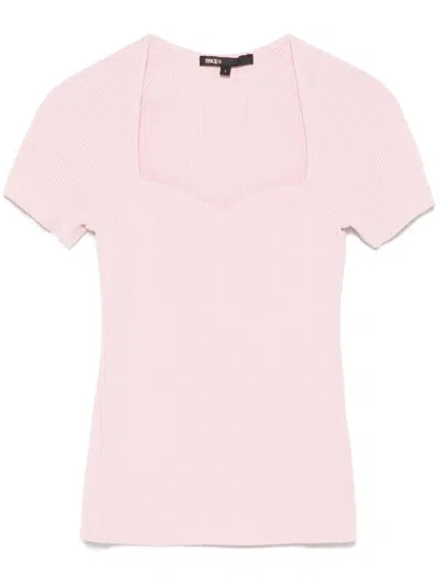Maje Fine-ribbed T-shirt In Pink