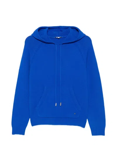 Maje Fine-knit Drawstring Hoodie In Blue