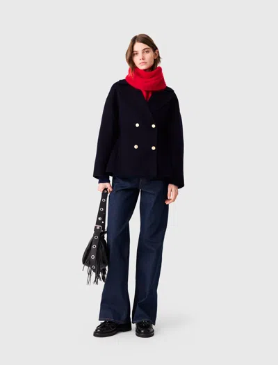 Maje Fitted Double-faced Coat In Navy