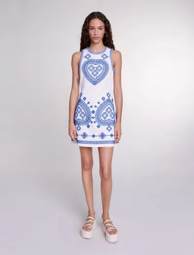 Maje Womens Blanc Embroidered Sleeveless Stretch-cotton Mini Dress In White Blue