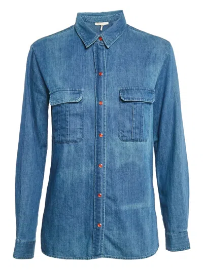 Pre-owned Maje Flap-pocket Denim Shirt In Blue