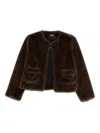 Maje Flap-pocket Faux-fur Jacket In Brown