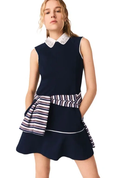 Maje Flared Dress With Contrast Trim In Blue