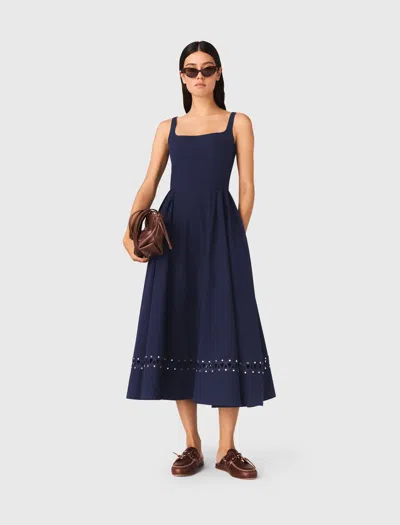 Maje Flared Midi Dress In Blue