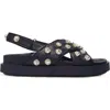 Maje Flat Leather And Rhinestone Sandals In Black