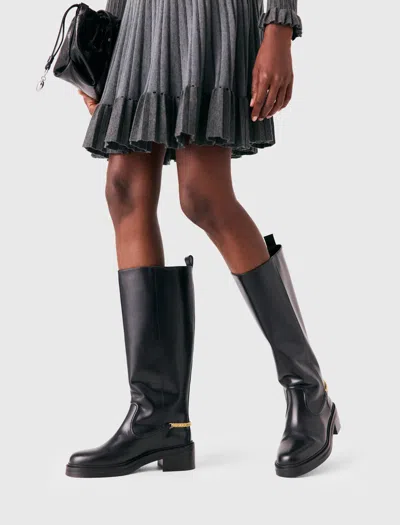 Maje Flat Leather Boots With Chain In Multi