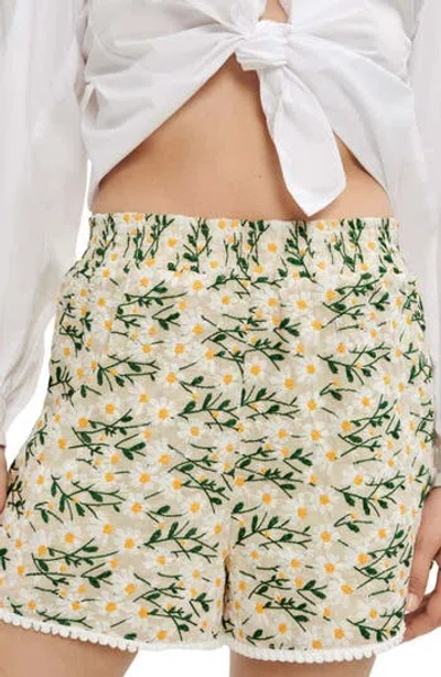 Maje Flora Embroidered Cotton Blend Shorts In Multi