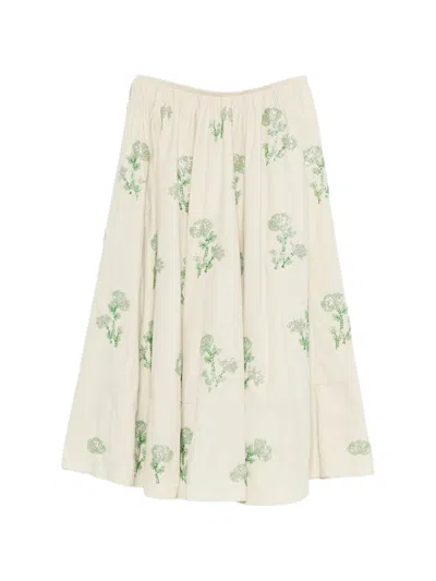 Maje Floral A-line Midi Skirt In White