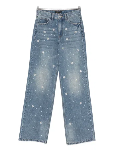 Maje Floral-appliqué Straight-leg Jeans In Blue