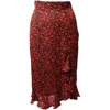 Maje Floral Asymmetric Drape Skirt In Red Silk In Red