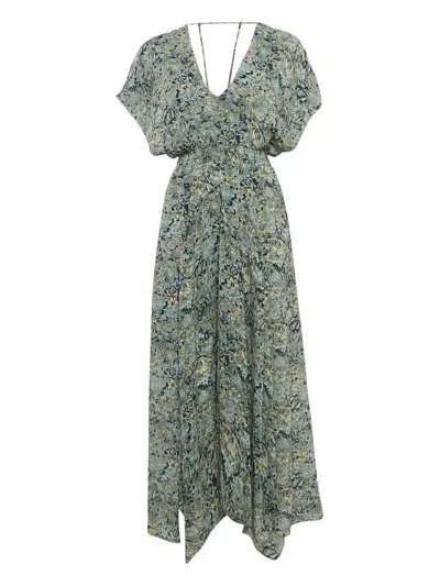 Pre-owned Maje Floral Asymmetric Dress In Blue