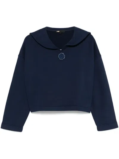 Maje Floral-brooch Sweatshirt In Blue