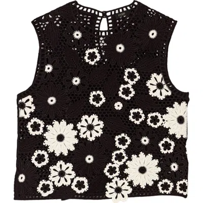 Maje Floral Crochet Top In Black