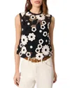 Maje Womens Bicolore Floral-pattern Sleeveless Cotton-crochet Top In Black/white