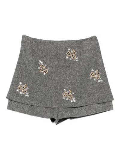 Maje Floral-embellished Layered Skorts In Gray