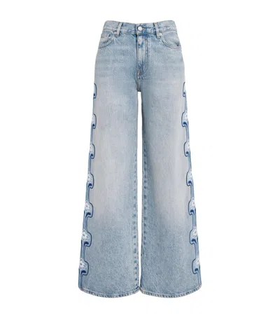 Maje Floral Embroidered High-rise Wide-leg Jeans In Blue