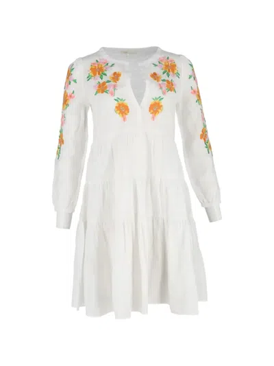 Pre-owned Maje Floral-embroidered Knee-length Dress In White