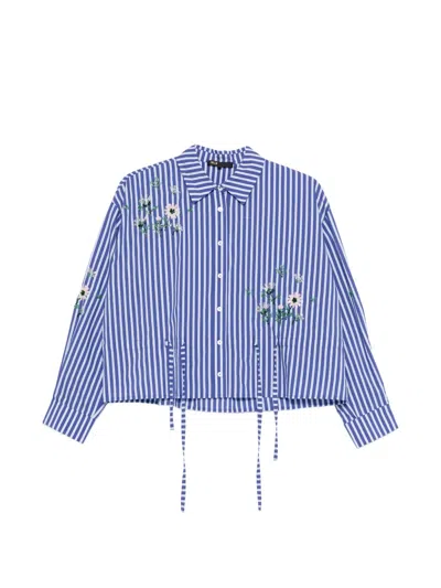 Maje Floral-embroidered Striped Shirt In Blue