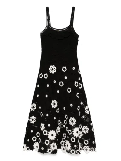 Maje Floral-embroidery Midi Dress In Black