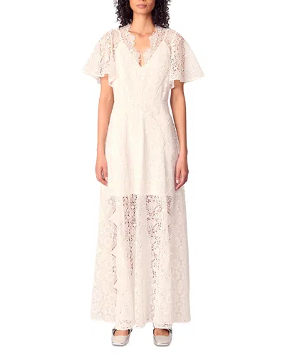 Maje Floral Guipure Maxi Dress In Blanc