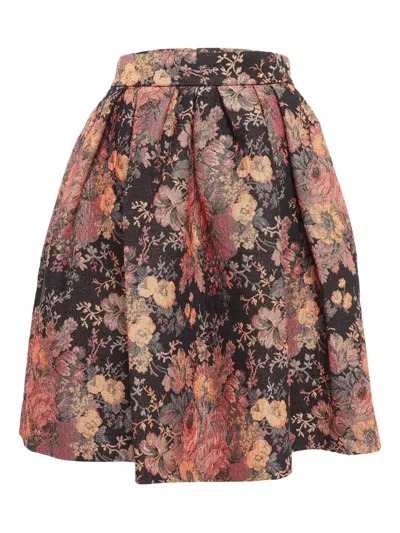 Pre-owned Maje Floral-jacquard Skirt In Black