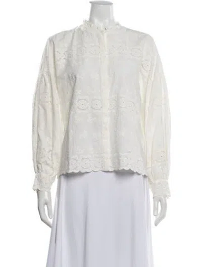 Pre-owned Maje Floral Lace Long Sleeve Blouse In White