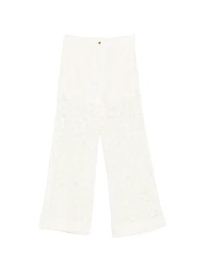 Maje Floral Lace Trousers In Yellow