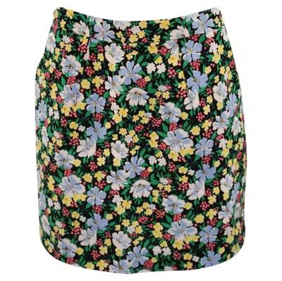 Pre-owned Maje Floral Mini Pencil Skirt In Multicolor Viscose In Black