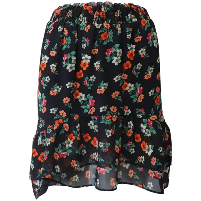 Maje Floral Mini Skirt In Black Print Silk