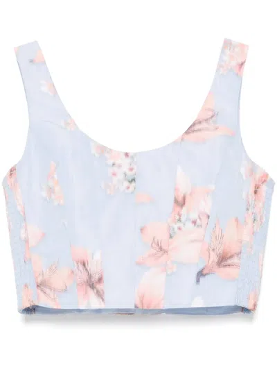 Maje Floral-pint Top In Blue
