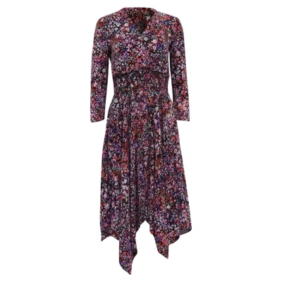 Maje Floral-print Asymmetric Midi Dress In Multicolor Viscose