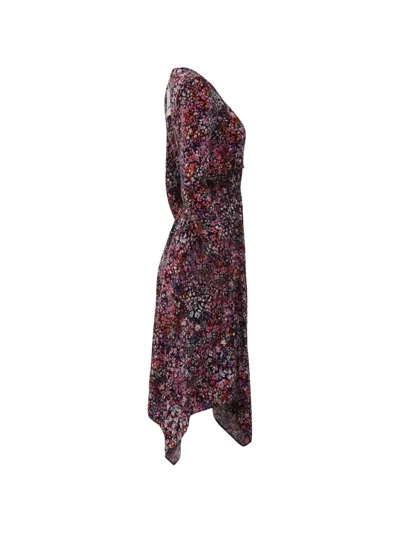 Pre-owned Maje Floral-print Asymmetric Midi Dress In Purple