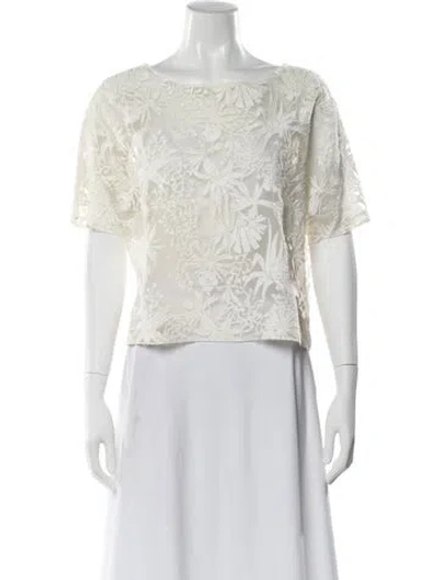 Pre-owned Maje Floral Print Bateau Neckline Blouse In White