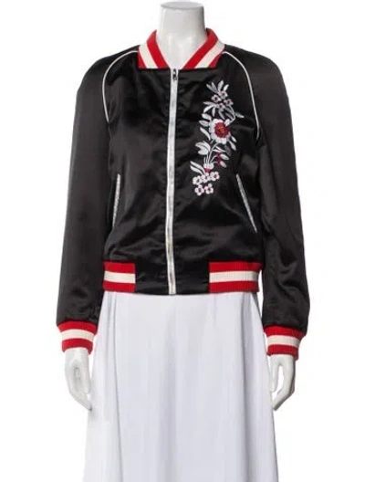 Pre-owned Maje Floral Print Bomber Jacket In Black