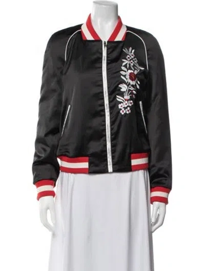 Pre-owned Maje Floral Print Bomber Jacket In Black/red/white