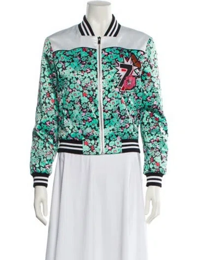 Pre-owned Maje Floral Print Bomber Jacket In Green