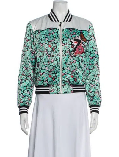 Pre-owned Maje Floral Print Bomber Jacket In Green
