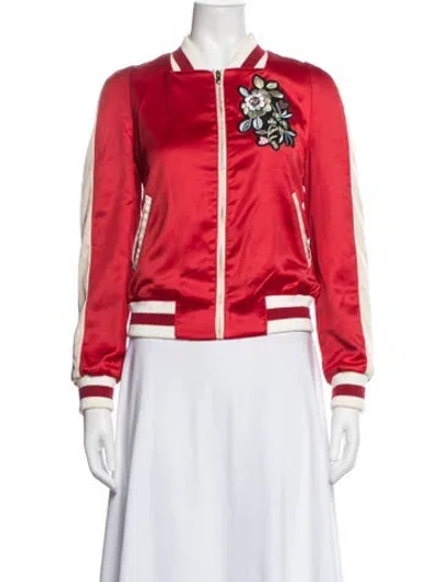 Pre-owned Maje Floral Print Bomber Jacket In Red