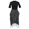 Maje Floral-print Bow Midi Dress In Black And White Viscose In Multi
