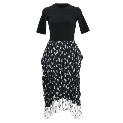 Maje Floral-print Bow Midi Dress In Black And White Viscose In Multi