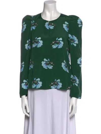 Pre-owned Maje Floral Print Crew Neck Blouse In Green