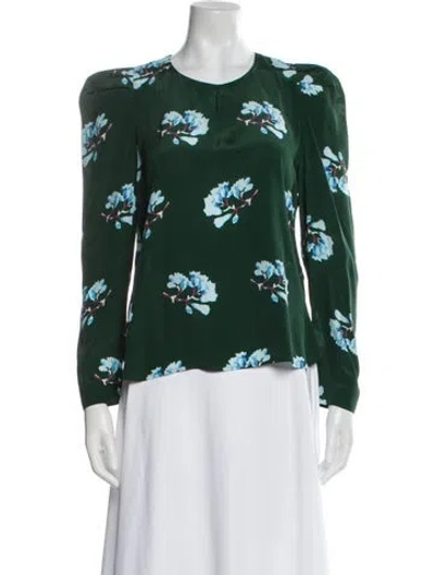 Pre-owned Maje Floral Print Crew Neck Blouse In Green