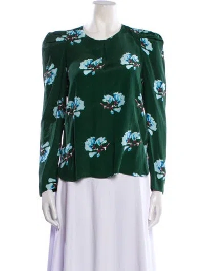 Pre-owned Maje Floral Print Crew Neck Blouse In Green