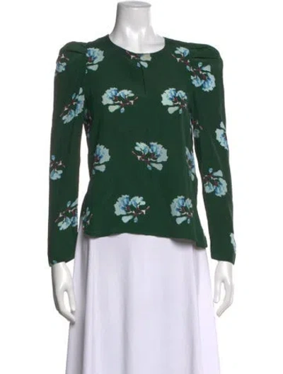 Pre-owned Maje Floral Print Crew Neck Blouse In Green
