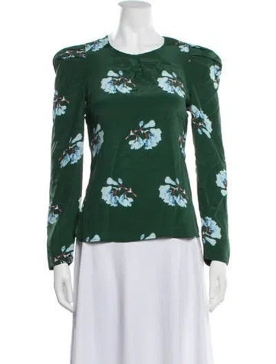 Pre-owned Maje Floral Print Crew Neck Blouse In Green
