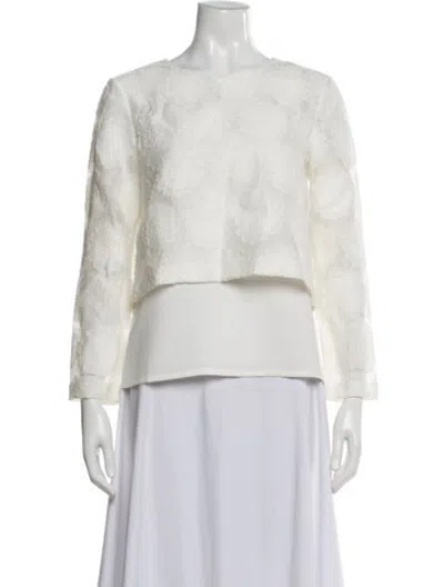 Pre-owned Maje Floral Print Crew Neck Blouse In White