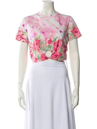 Pre-owned Maje Floral Print Crew Neck Crop Top In Neutral