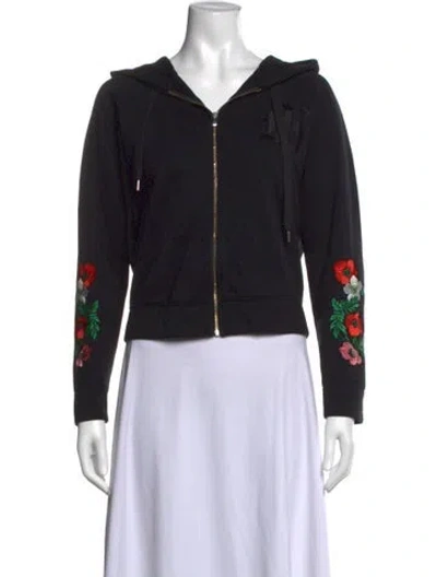 Pre-owned Maje Floral Print Crew Neck Hoodie In Black